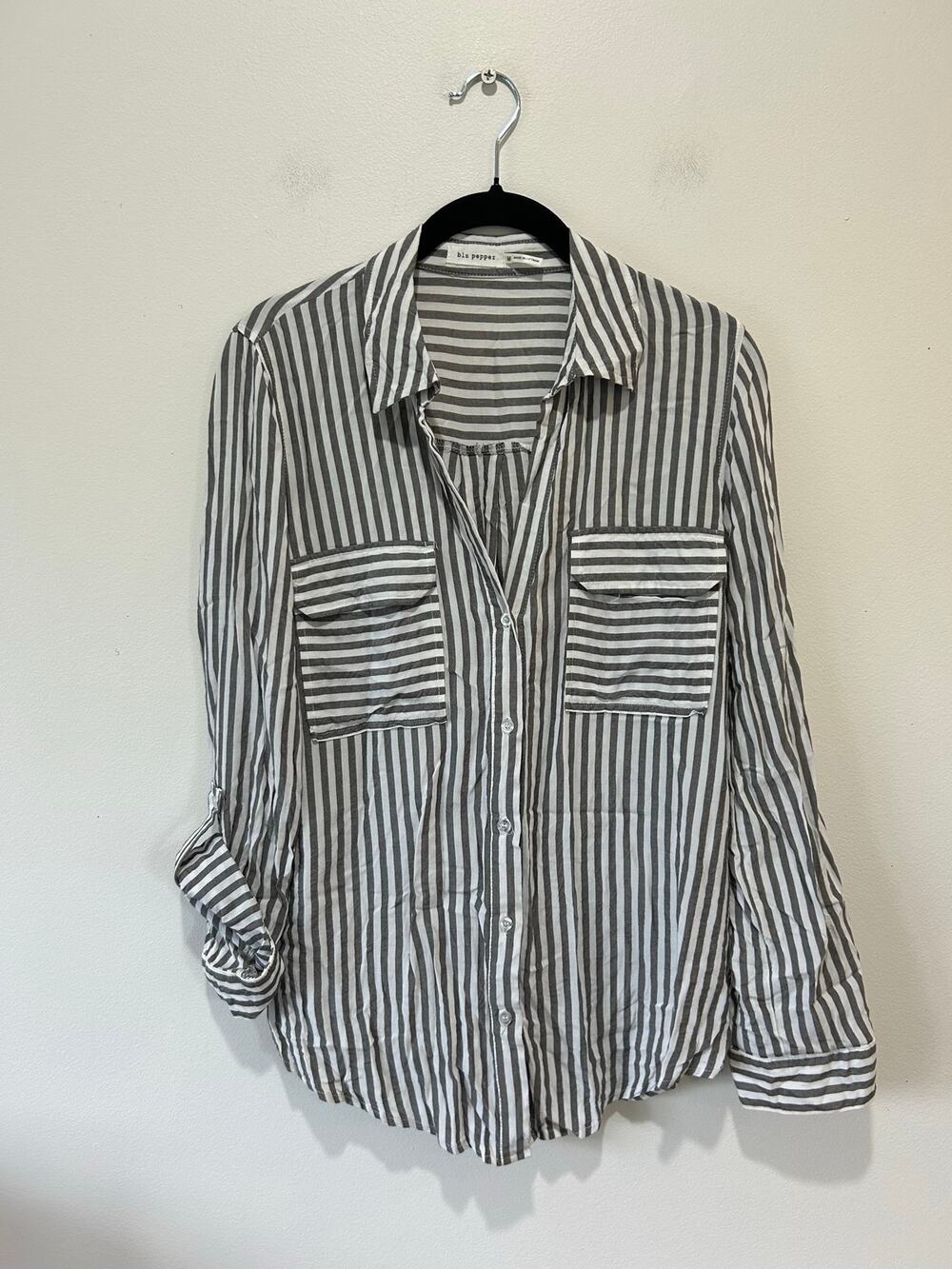 Blu Pepper black white striped button down shirt womens M lightweight classic